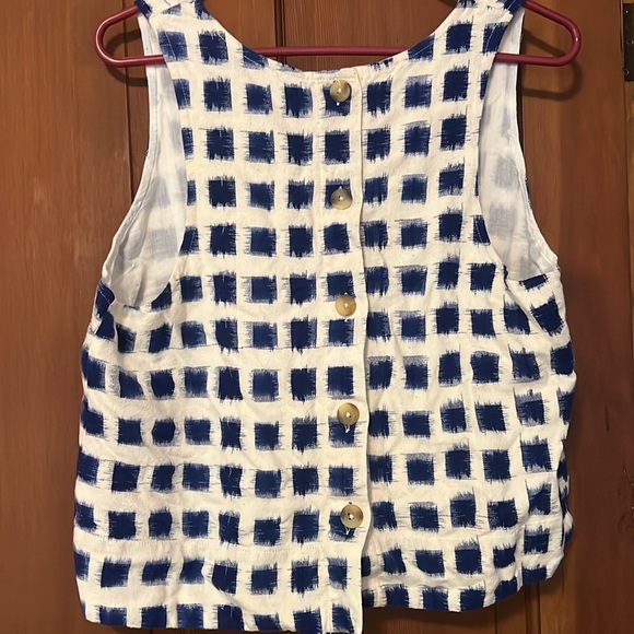 Anthropologie The Odells Rear Button Sleeveless Tank Top Blue White Windowpane-L - Picture 3 of 3